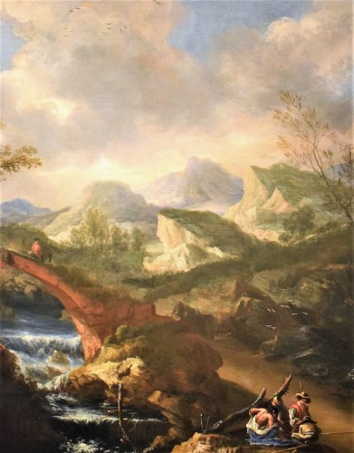 18th century - Landscape with bridge and stream - italain school of the 18th century